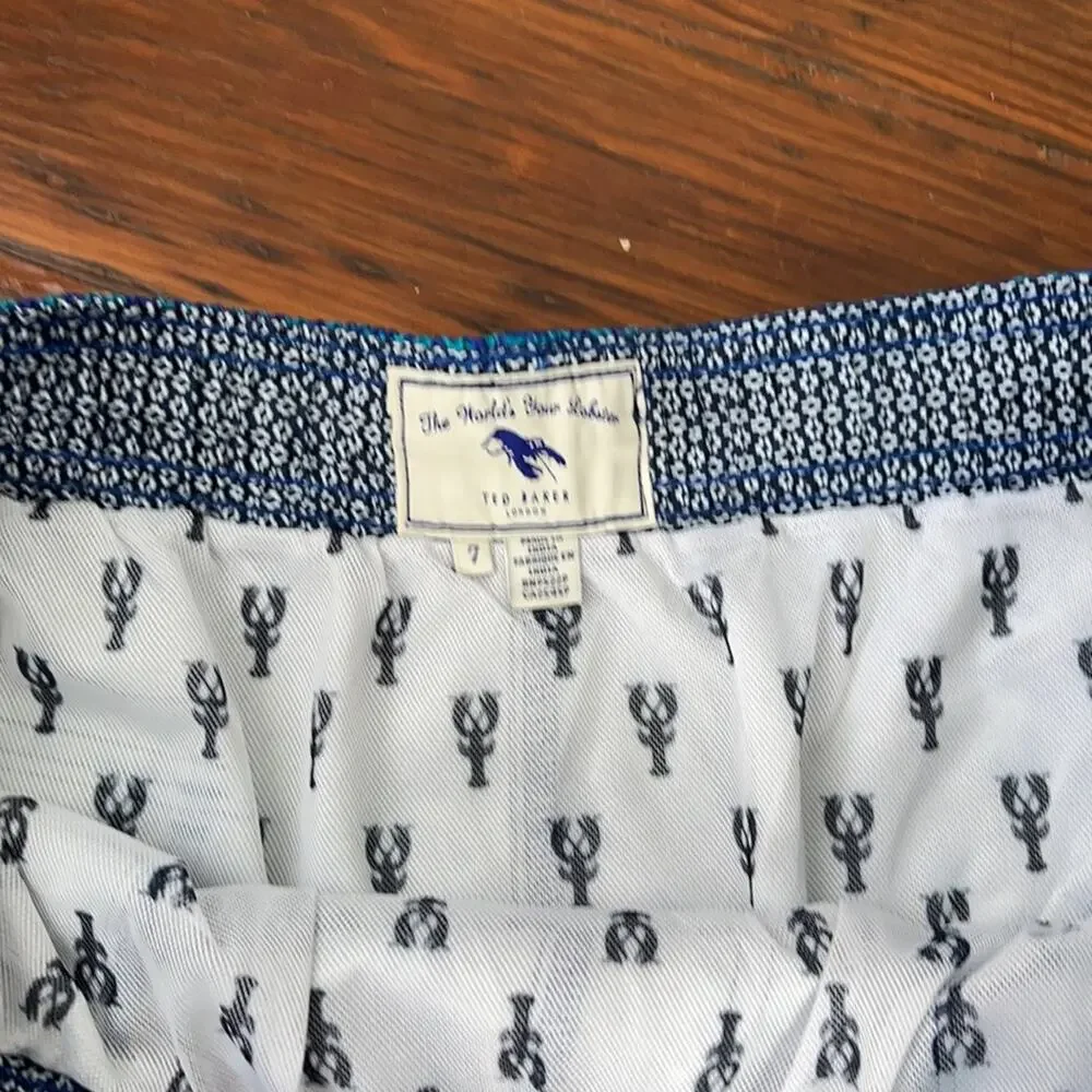 Ted Baker lined geometric print pull on drawstring waist swim trunks sz 7
